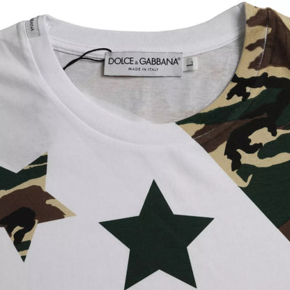 Dolce &amp;amp; Gabbana Vit Kamouflage Stjärnor Rund Neck Herr T-shirt
