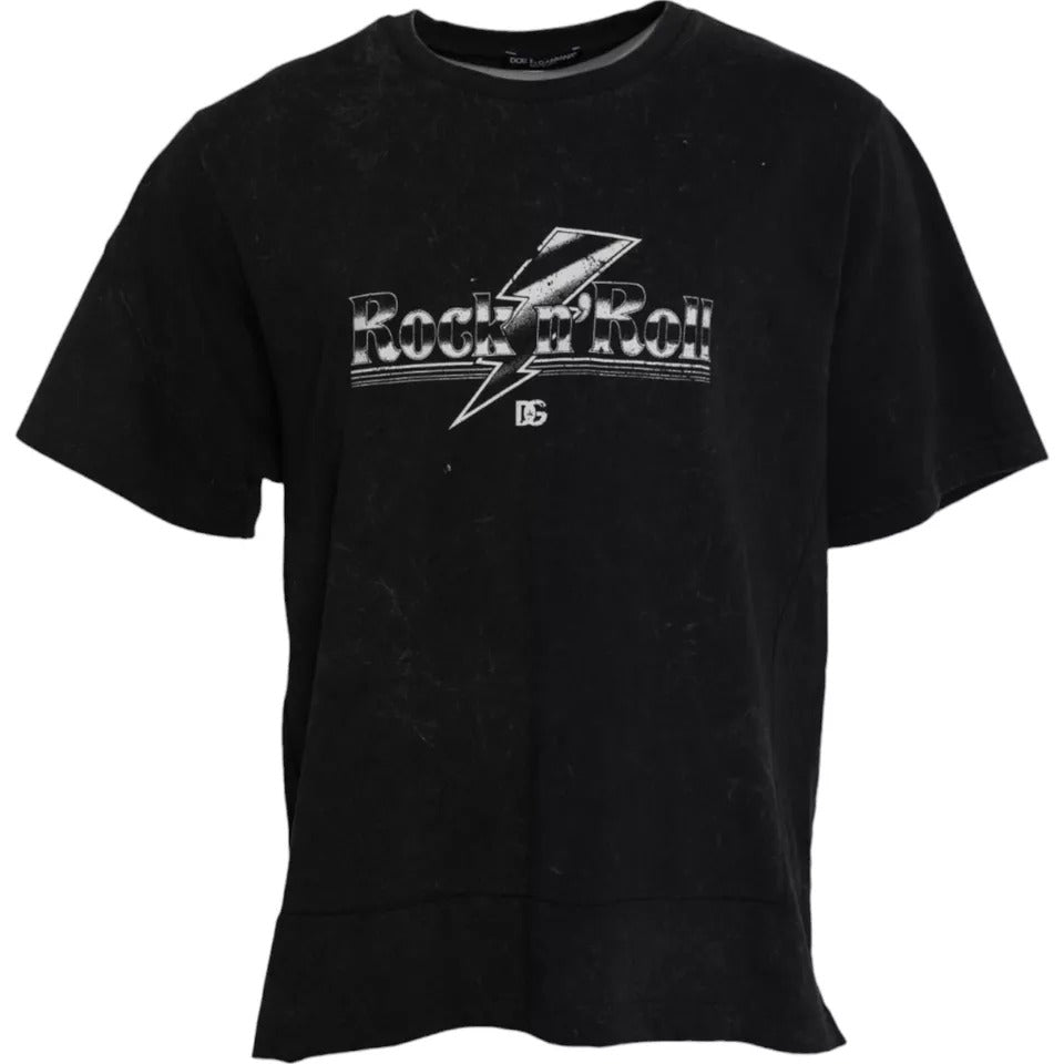 Dolce &amp;amp; Gabbana svart t-shirt med rund hals och grafiskt tryck i bomull