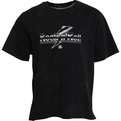 Dolce &amp;amp; Gabbana svart t-shirt med rund hals och grafiskt tryck i bomull