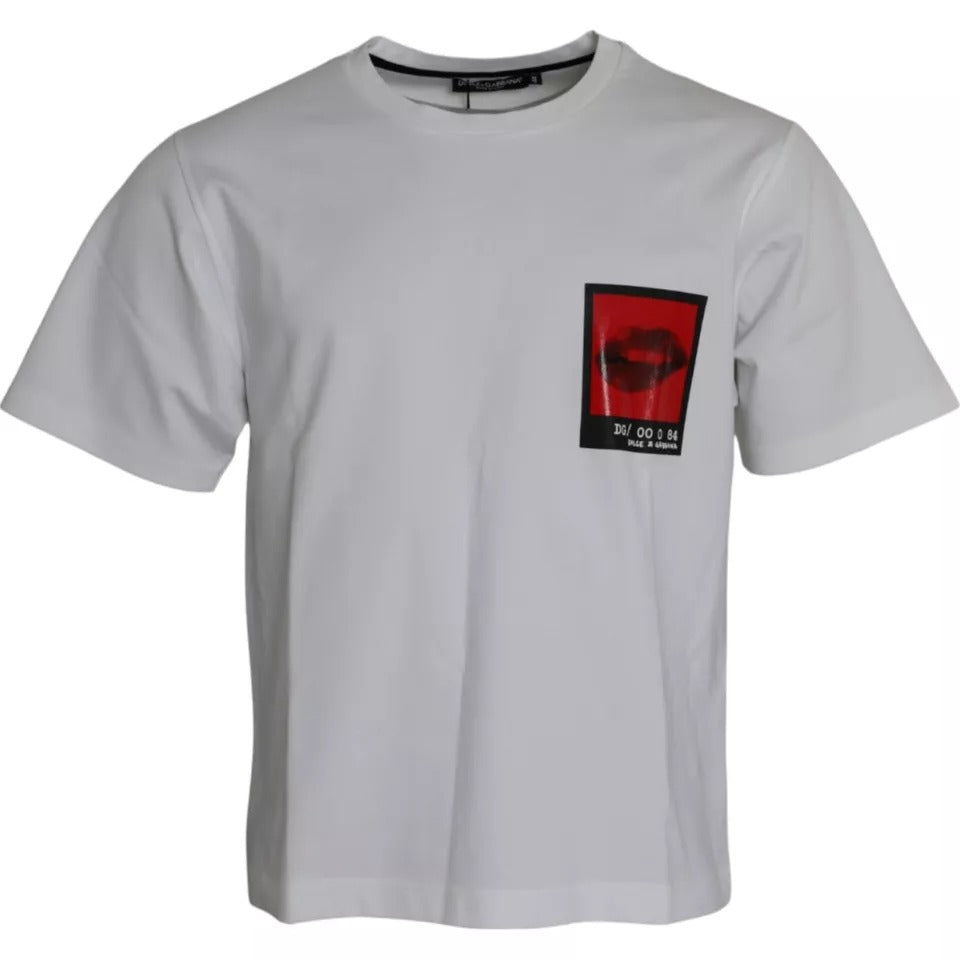 Dolce &amp;amp; Gabbana Vit Röda Läppar Tryckt Bomull Herr T-shirt