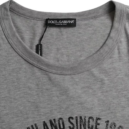 Dolce &amp;amp; Gabbana Grå Grafiskt Tryckt Bomulls-T-shirt Rund Halsad
