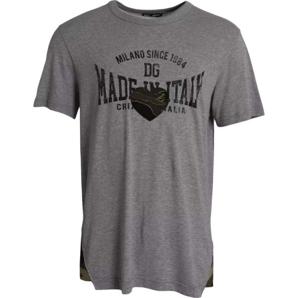 Dolce &amp;amp; Gabbana Grå Grafiskt Tryckt Bomulls-T-shirt Rund Halsad