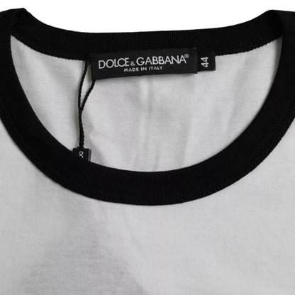 Dolce &amp;amp; Gabbana Svartvit Jazzmönstrad Bomulls-T-shirt med Korta Ärmar