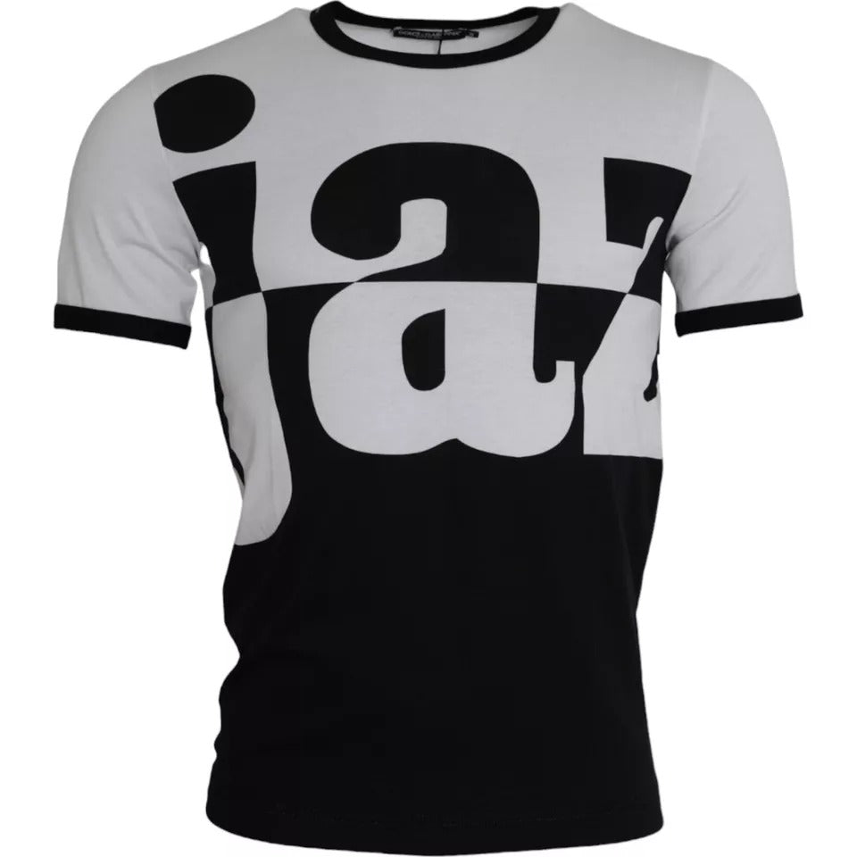 Dolce &amp;amp; Gabbana Svartvit Jazzmönstrad Bomulls-T-shirt med Korta Ärmar