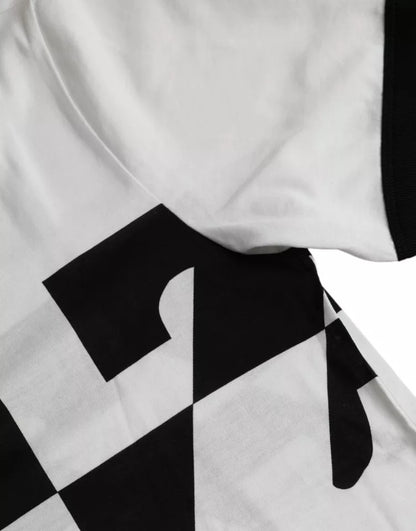 Dolce &amp;amp; Gabbana Svartvit Jazzmönstrad Bomulls-T-shirt med Korta Ärmar