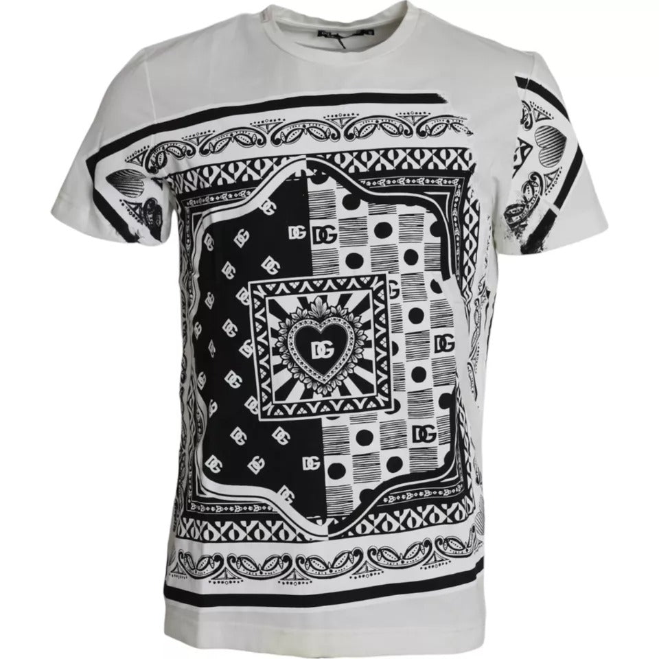 Dolce &amp;amp; Gabbana Vit Bandana Mönstrad Bomull Kortärmad Herr T-shirt
