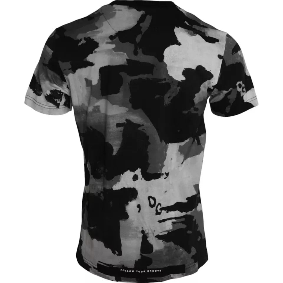 Dolce &amp;amp; Gabbana Svartvit Kamouflage Rundhalsad T-shirt