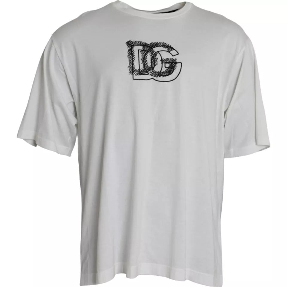 Dolce &amp;amp; Gabbana Vit Logotyp Rund Hals Kortärmad T-shirt
