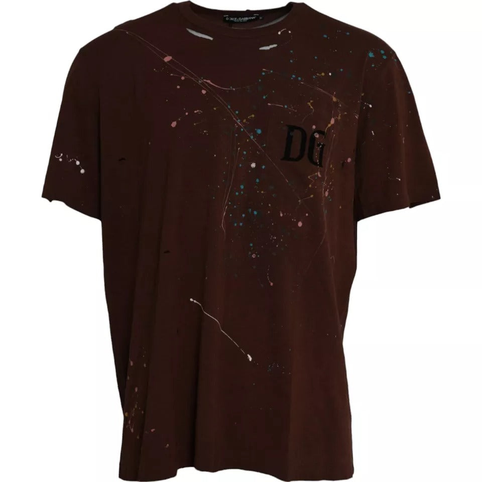 Dolce &amp;amp; Gabbana Brun Color Splash Bomull Rund Hals T-shirt