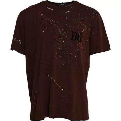 Dolce &amp;amp; Gabbana Brun Color Splash Bomull Rund Hals T-shirt