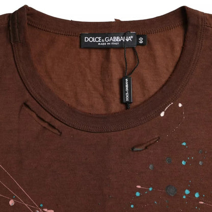 Dolce &amp;amp; Gabbana Brun Color Splash Bomull Rund Hals T-shirt