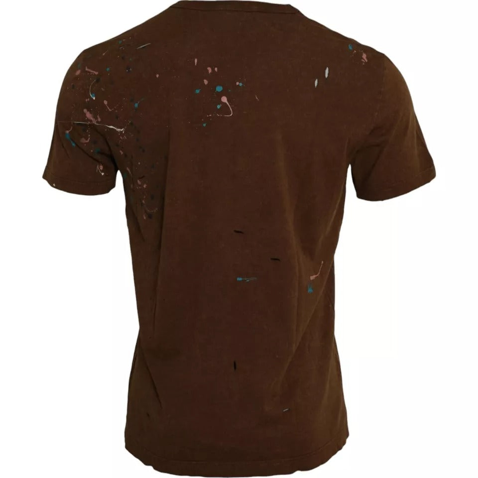 Dolce &amp; Gabbana Brown Color Splash Cotton Crew Neck T-shirt