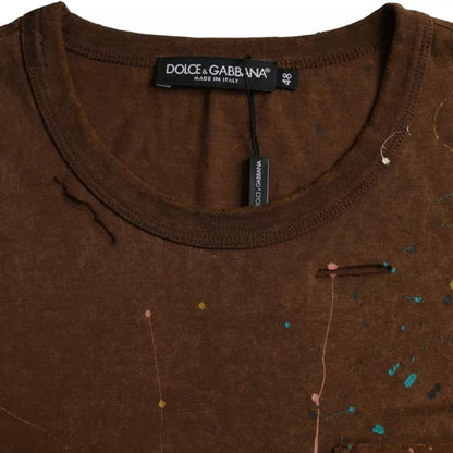 Dolce &amp; Gabbana Brown Color Splash Cotton Crew Neck T-shirt