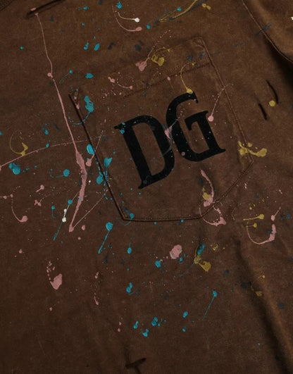 Dolce &amp; Gabbana Brown Color Splash Cotton Crew Neck T-shirt
