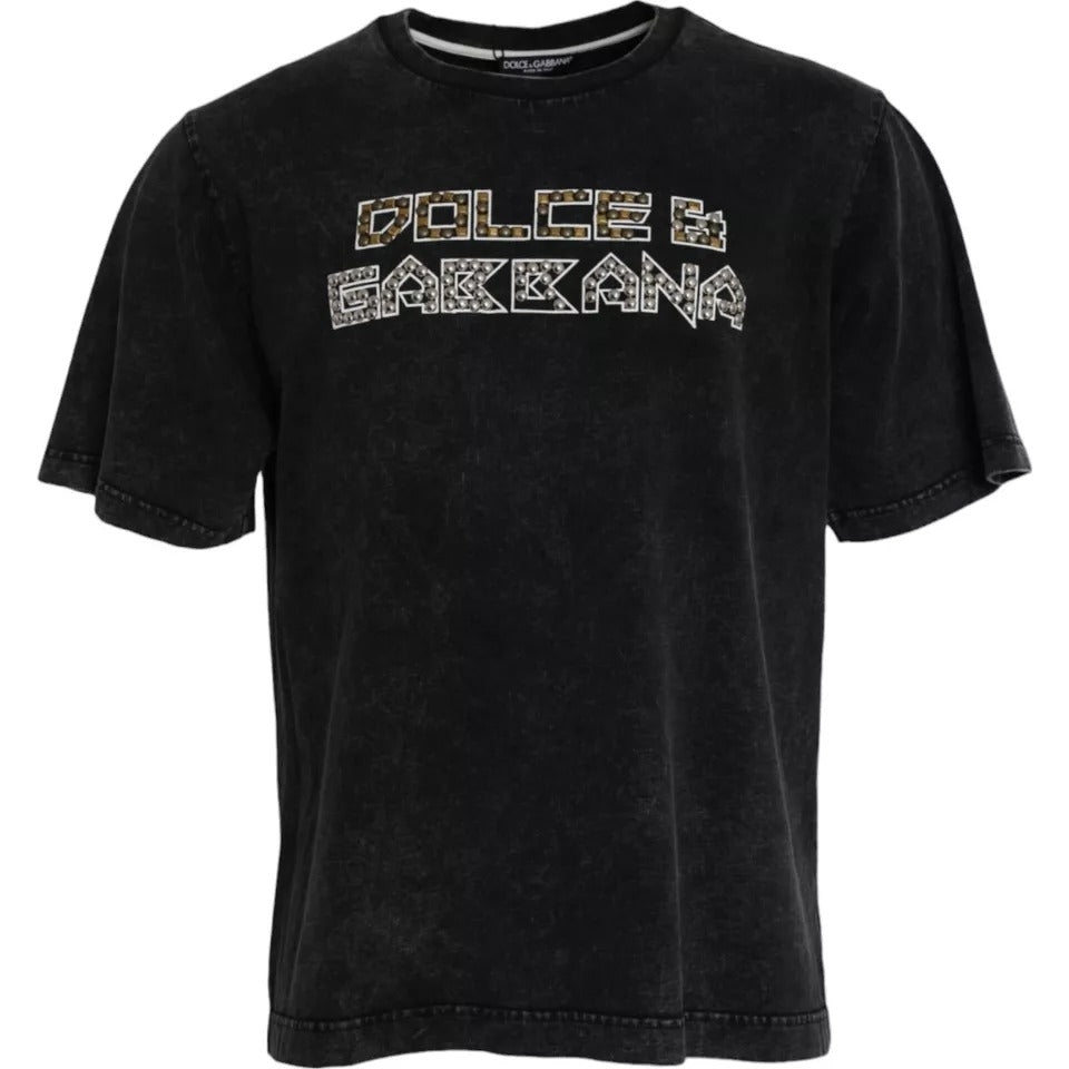 Dolce &amp;amp; Gabbana svart logotyptryck bomulls-t-shirt med rund hals för män