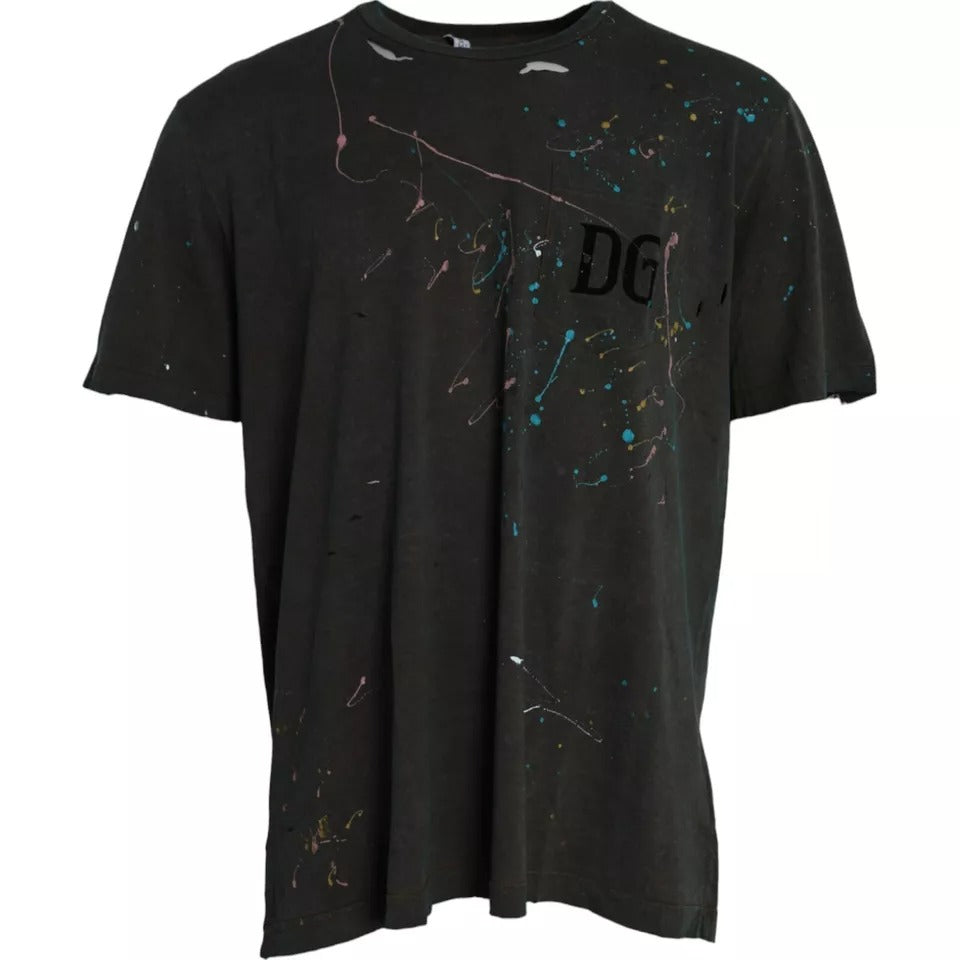 Dolce &amp;amp; Gabbana Grå Color Splash Bomulls-t-shirt med rund halsringning