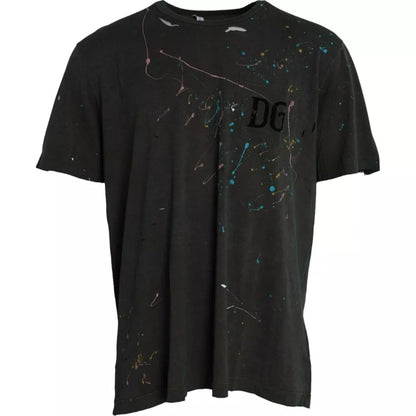 Dolce &amp;amp; Gabbana Grå Color Splash Bomulls-t-shirt med rund halsringning