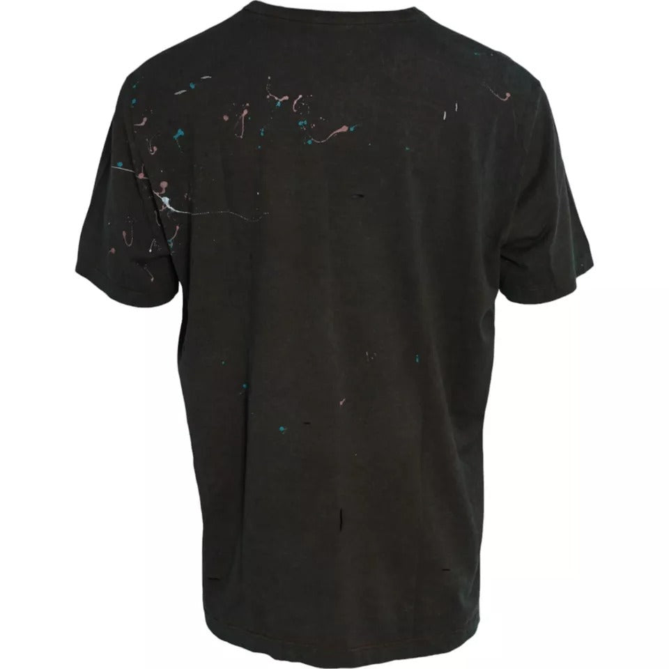Dolce &amp;amp; Gabbana Grå Color Splash Bomulls-t-shirt med rund halsringning