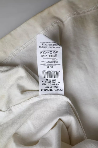 Dolce &amp;amp; Gabbana Off White Logo Bomulls-t-shirt med rund hals