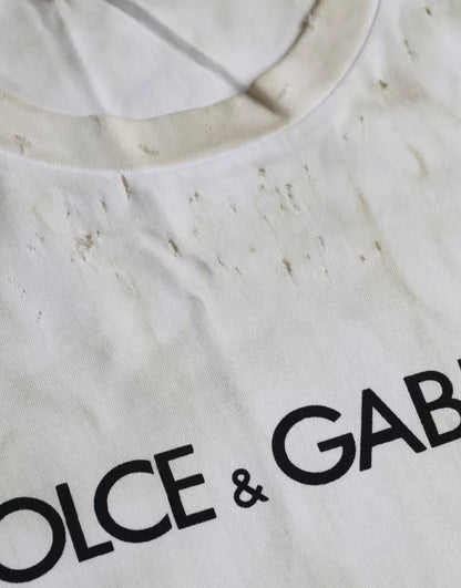 Dolce &amp;amp; Gabbana Off White Logo Bomulls-t-shirt med rund hals