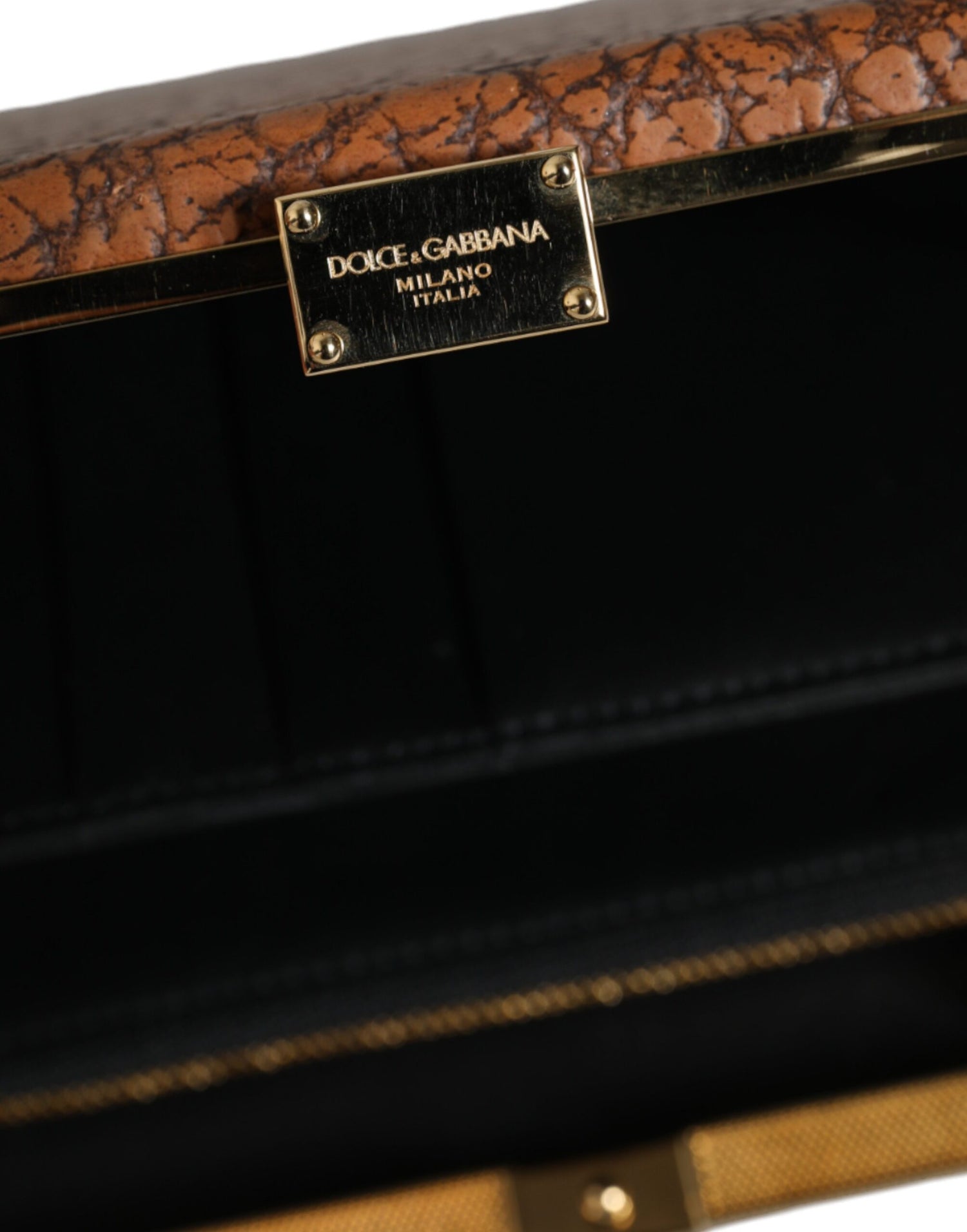 Dolce &amp;amp; Gabbana Brun Läderkuvertväska med Guldfärgad Ram