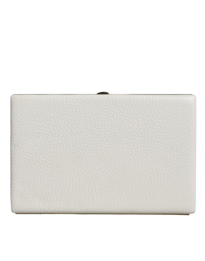Dolce &amp; Gabbana White Leather Gold Frame Clutch Evening Party Purse Bag