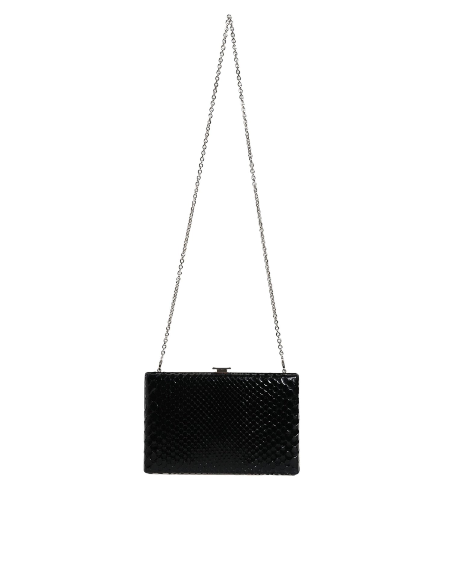 Dolce &amp;amp; Gabbana Svart Läder Silverfärgad Kuvertväska Mini Axelremsväska