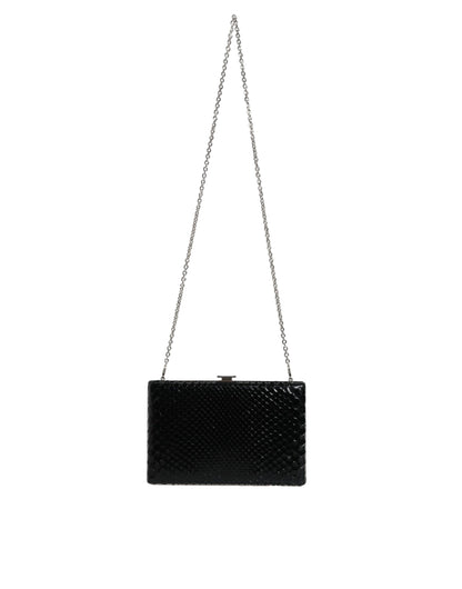 Dolce &amp;amp; Gabbana Svart Läder Silverfärgad Kuvertväska Mini Axelremsväska