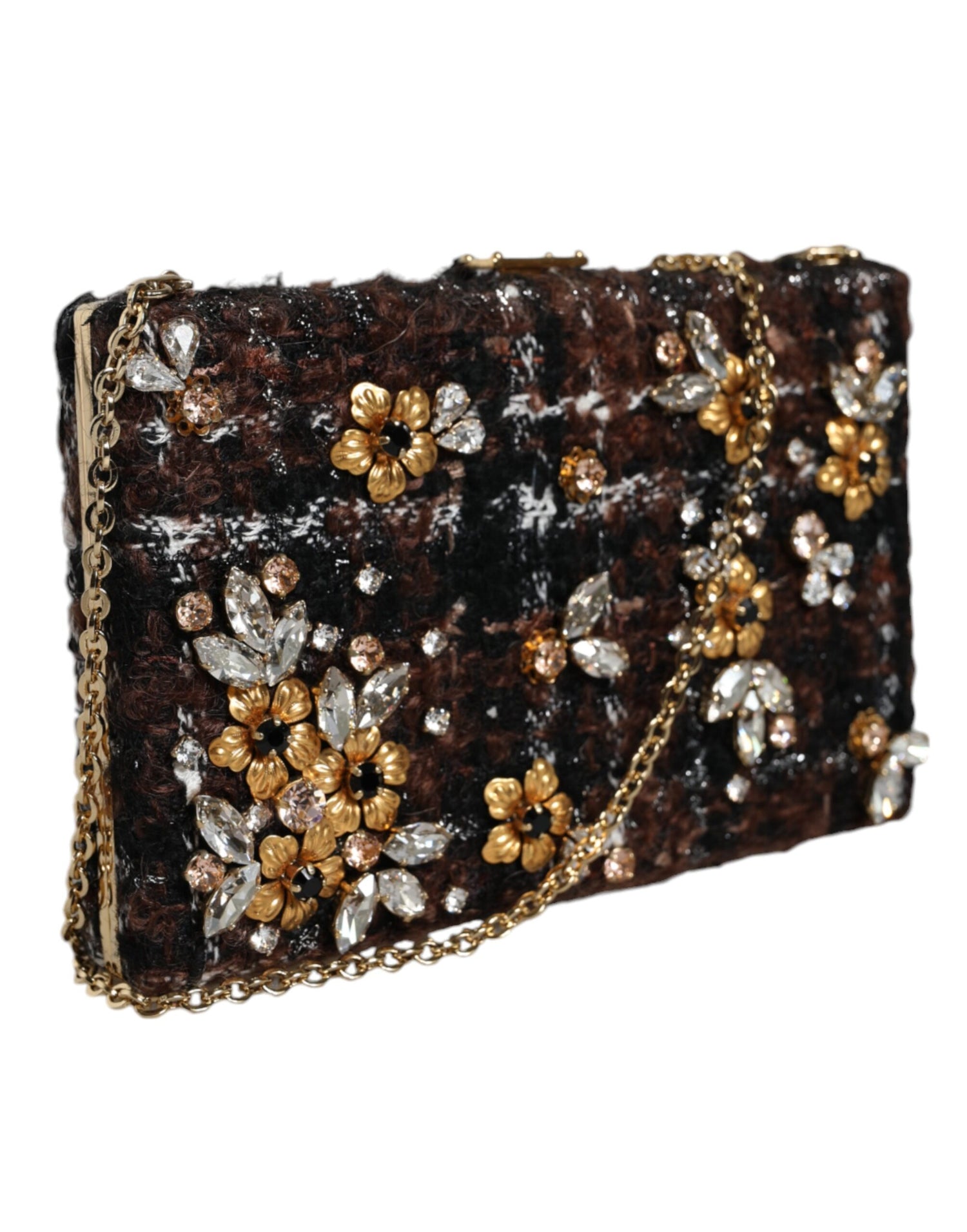 Dolce &amp; Gabbana Multicolor Tweed Floral Clutch Evening Party Purse CrossBody Bag