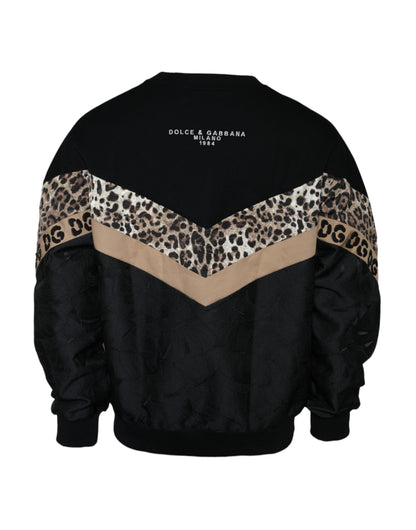 Dolce &amp; Gabbana Black Leopard Crew Neck Sweatshirt Sweater