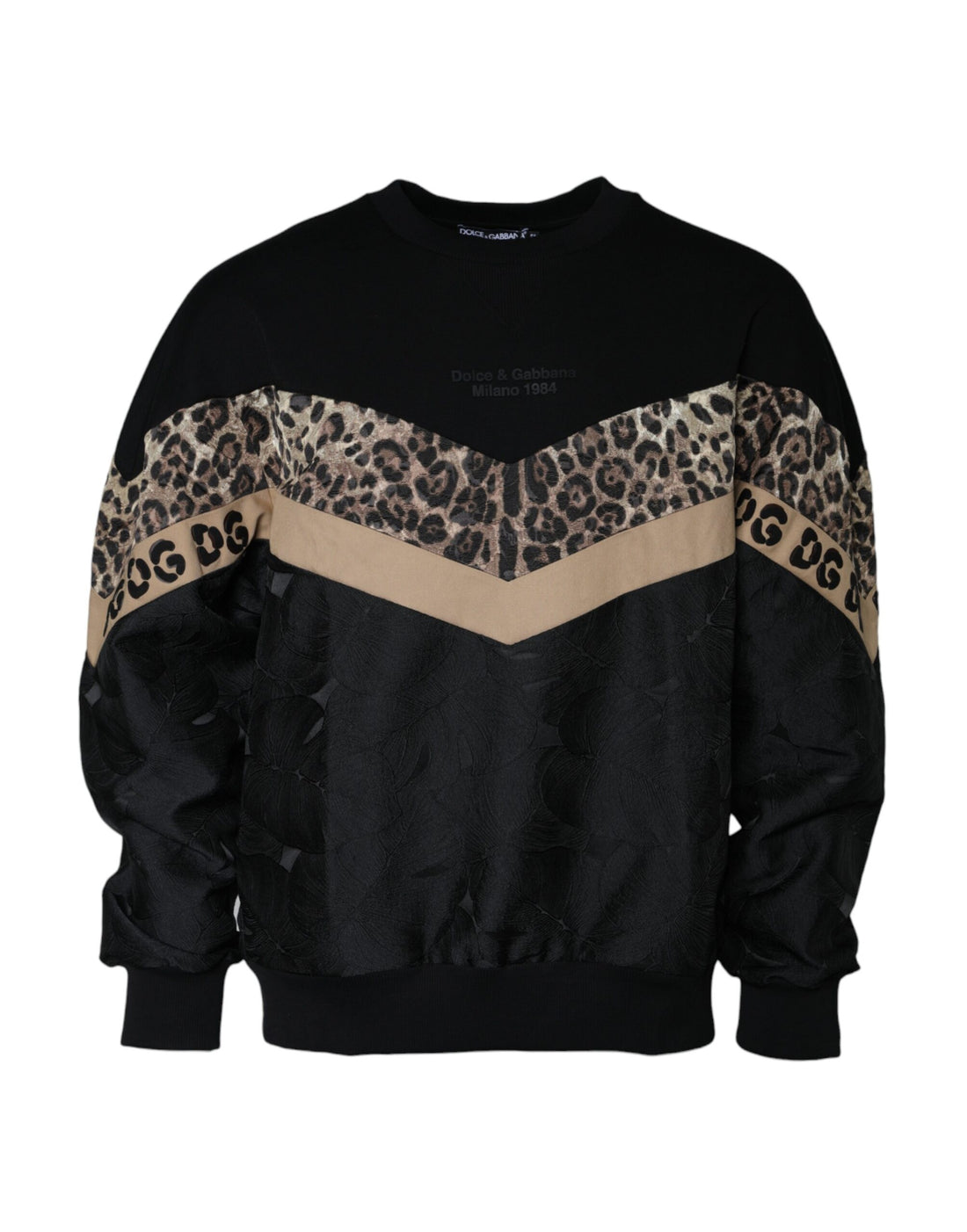 Dolce &amp; Gabbana Black Leopard Crew Neck Sweatshirt Sweater