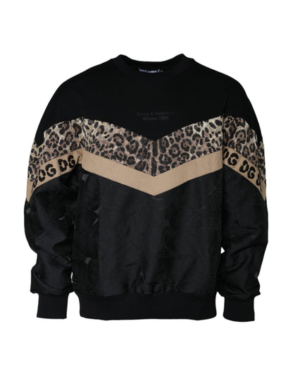 Dolce &amp; Gabbana Black Leopard Crew Neck Sweatshirt Sweater