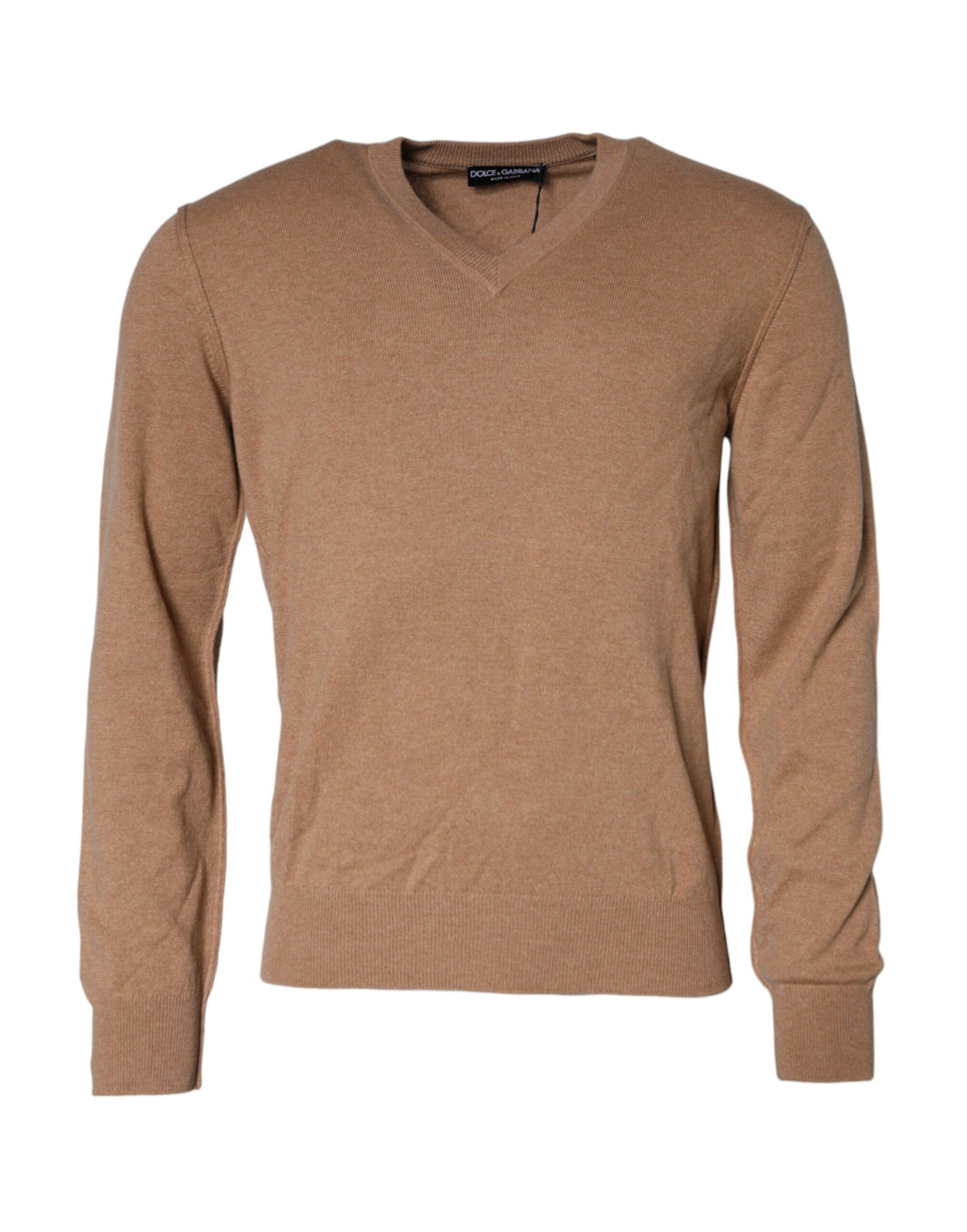 Dolce &amp; Gabbana Brown Cashmere Knit V-neck Pullover Sweater