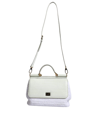 Dolce &amp;amp; Gabbana Vit Rafia Läder Sicily Axelremsväska