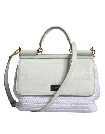 Dolce &amp;amp; Gabbana Vit Rafia Läder Sicily Axelremsväska