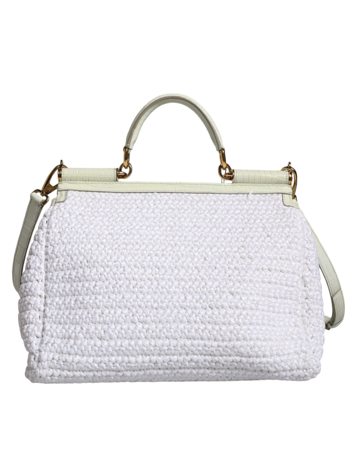 Dolce &amp;amp; Gabbana Vit Rafia Läder Sicily Axelremsväska