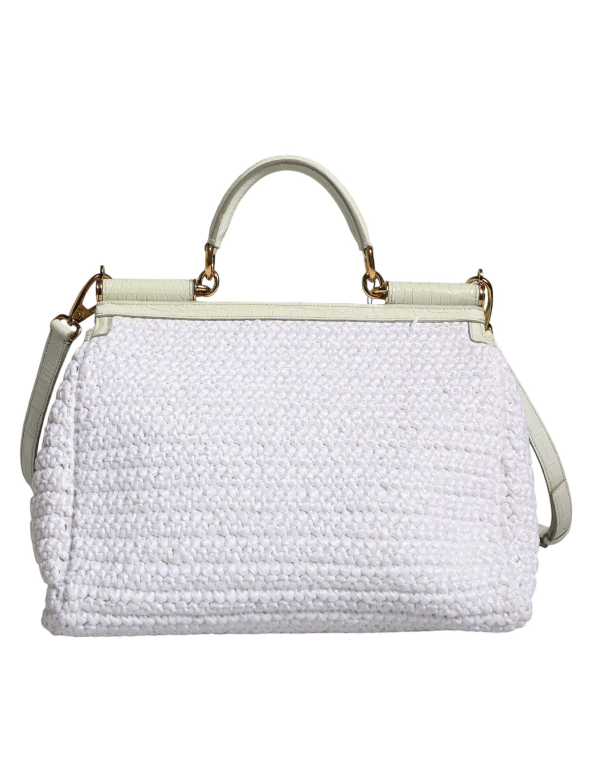 Dolce &amp;amp; Gabbana Vit Rafia Läder Sicily Axelremsväska