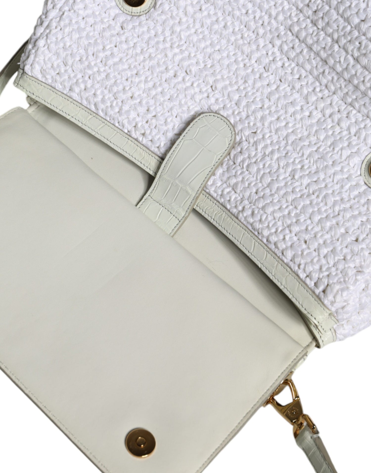 Dolce &amp;amp; Gabbana Vit Rafia Läder Sicily Axelremsväska