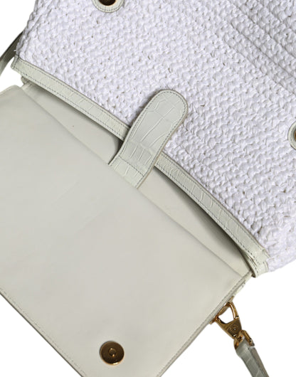 Dolce &amp;amp; Gabbana Vit Rafia Läder Sicily Axelremsväska