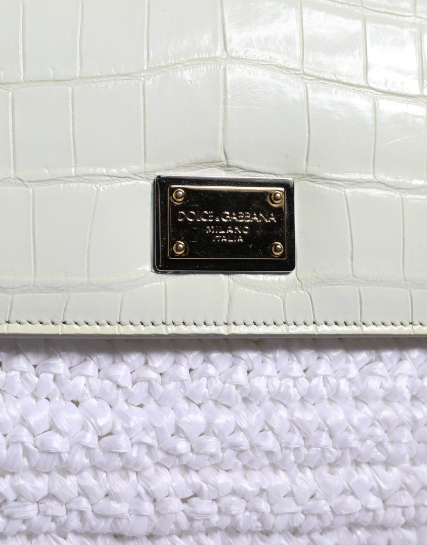 Dolce &amp;amp; Gabbana Vit Rafia Läder Sicily Axelremsväska
