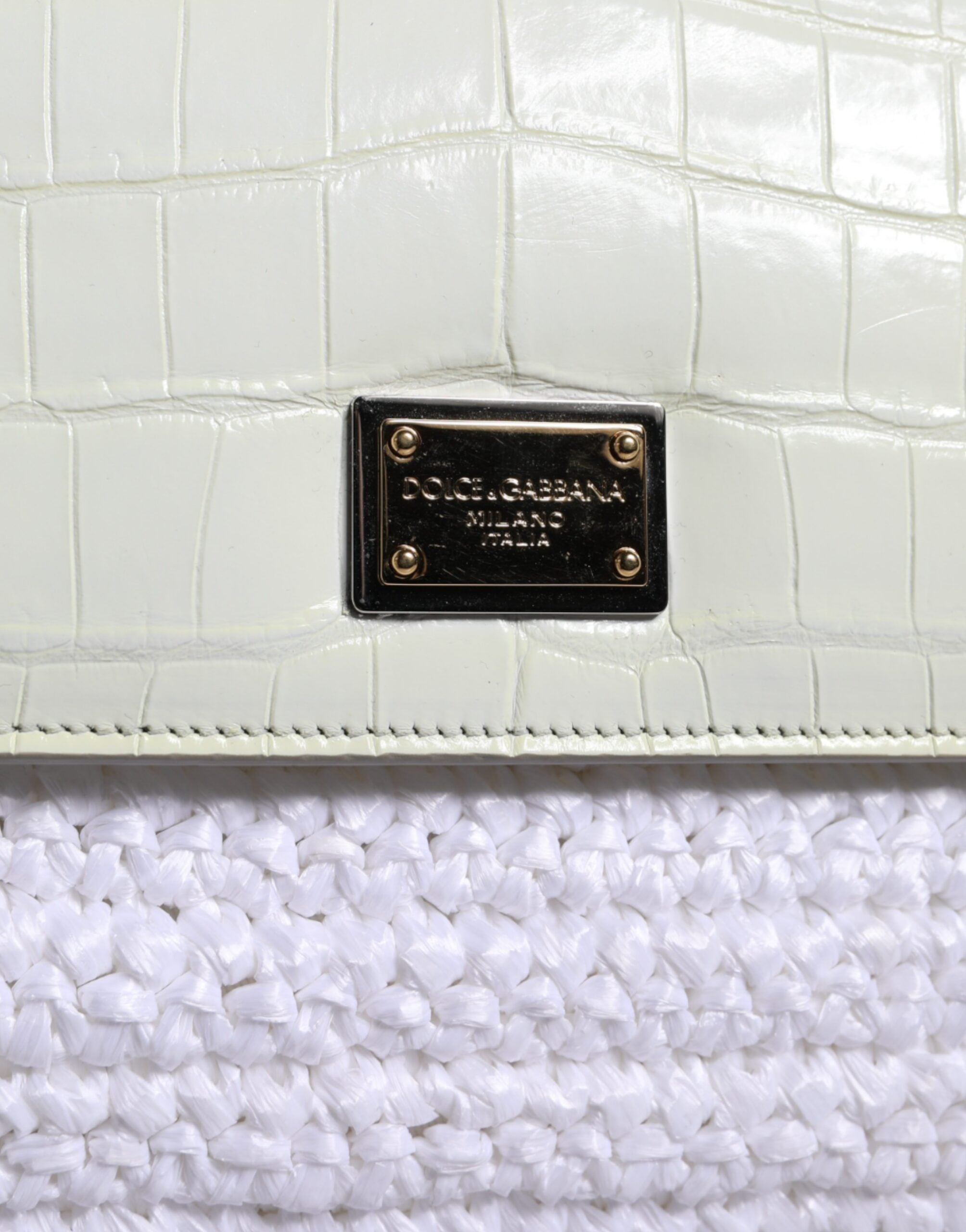 Dolce &amp;amp; Gabbana Vit Rafia Läder Sicily Axelremsväska