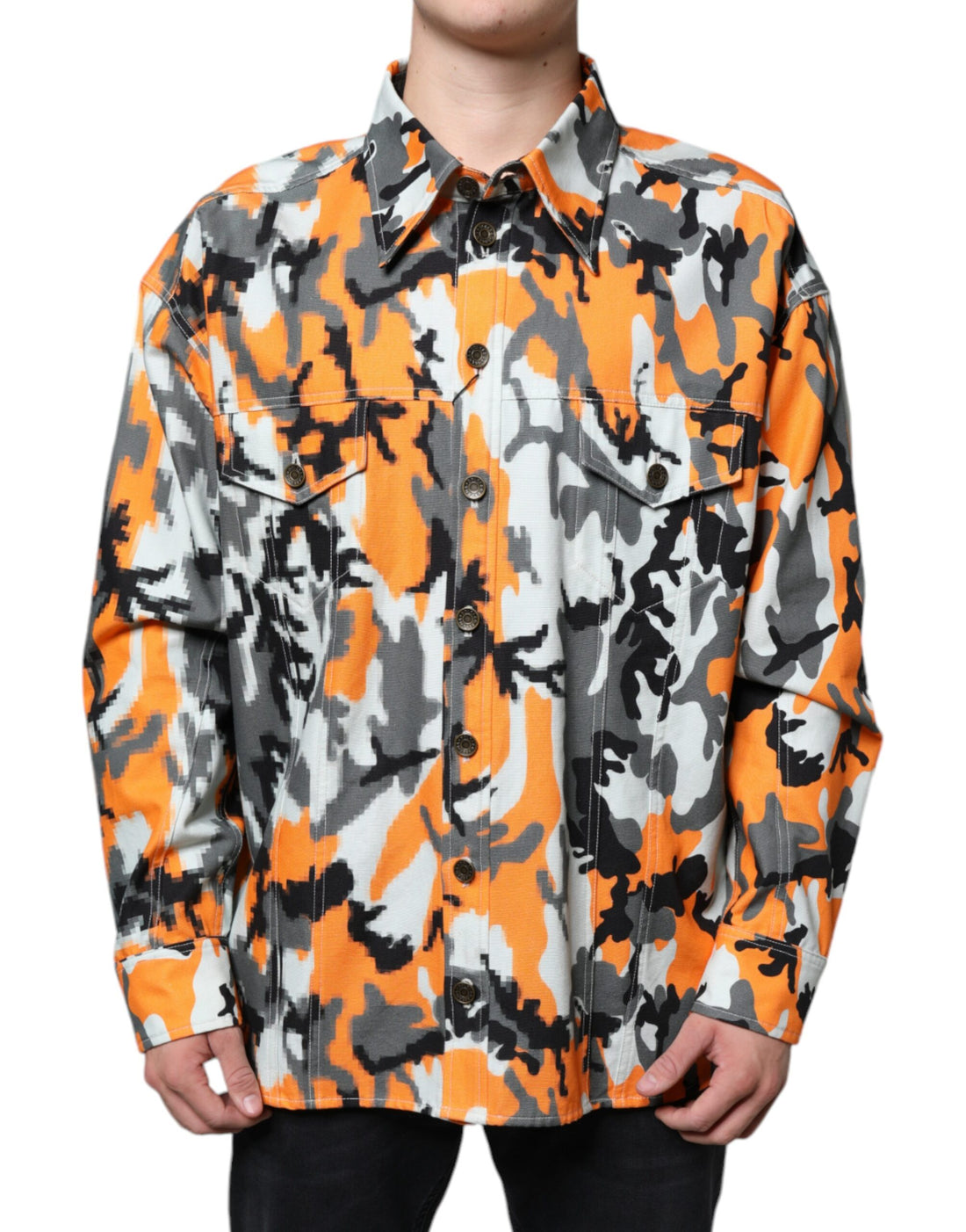 Dolce &amp; Gabbana Multicolor Camouflage Cotton Denim Collared Jacket