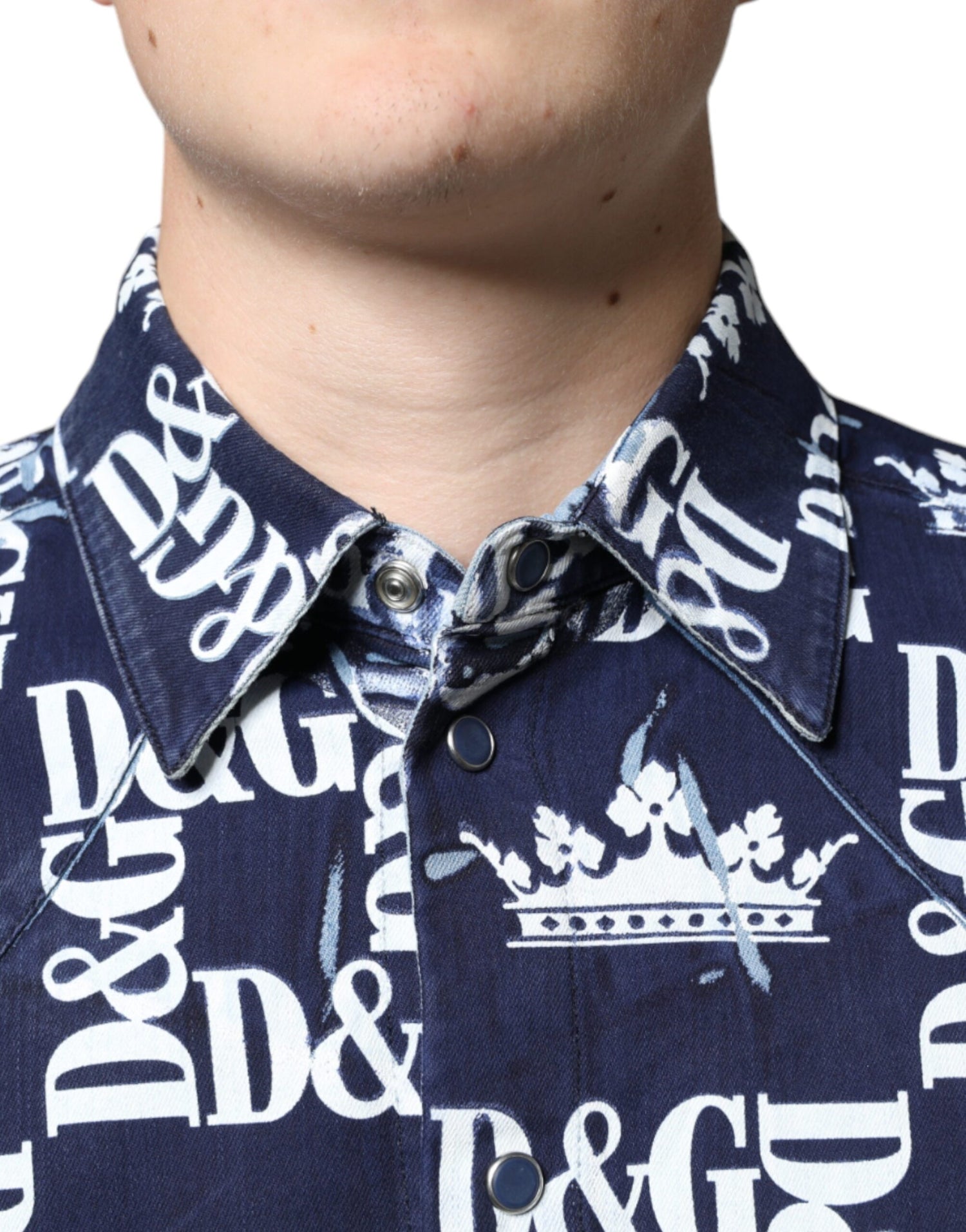 Dolce &amp;amp; Gabbana Blå Kronlogotyptryck Slim Fit Bomullsskjorta