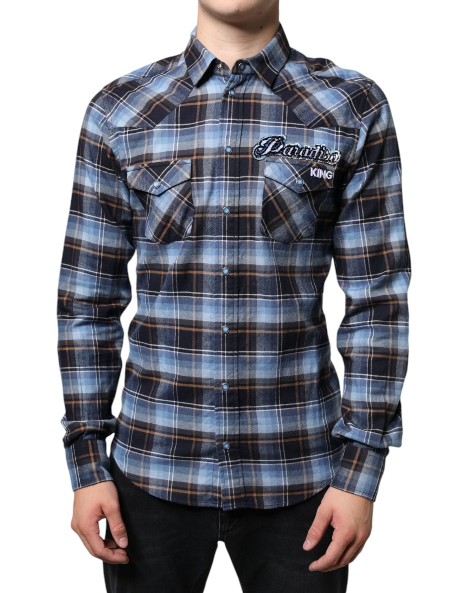 Dolce &amp; Gabbana Multicolor Checkered Paradiso Patch Slim Fit Shirt