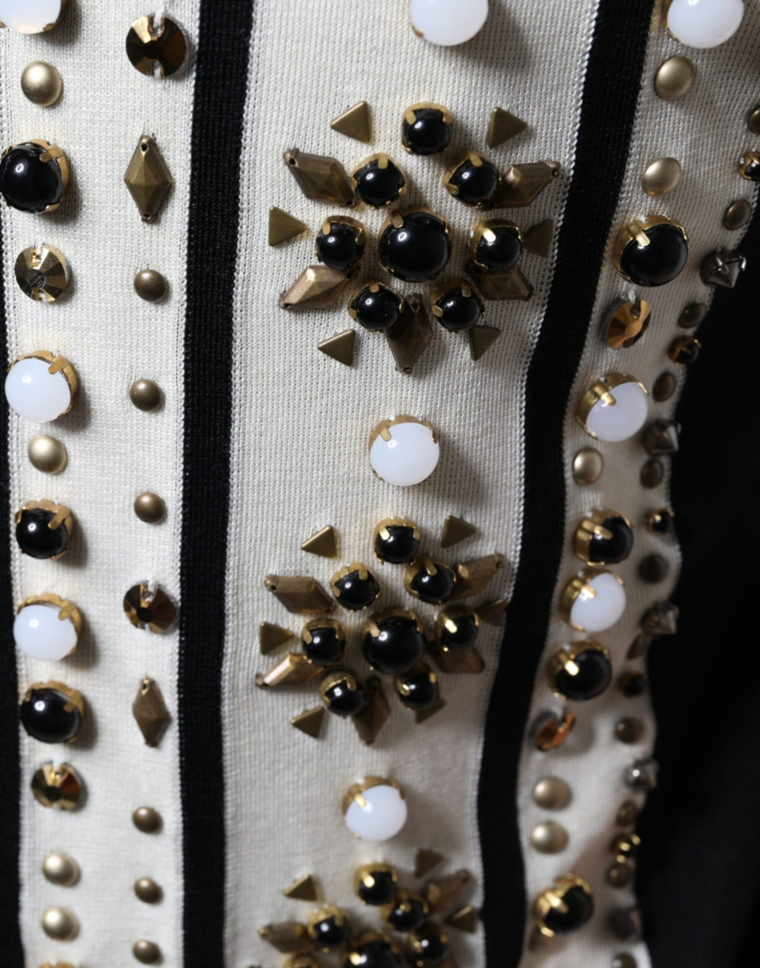 Dolce &amp; Gabbana White Black Silk Studded Stone Crystal Shirt