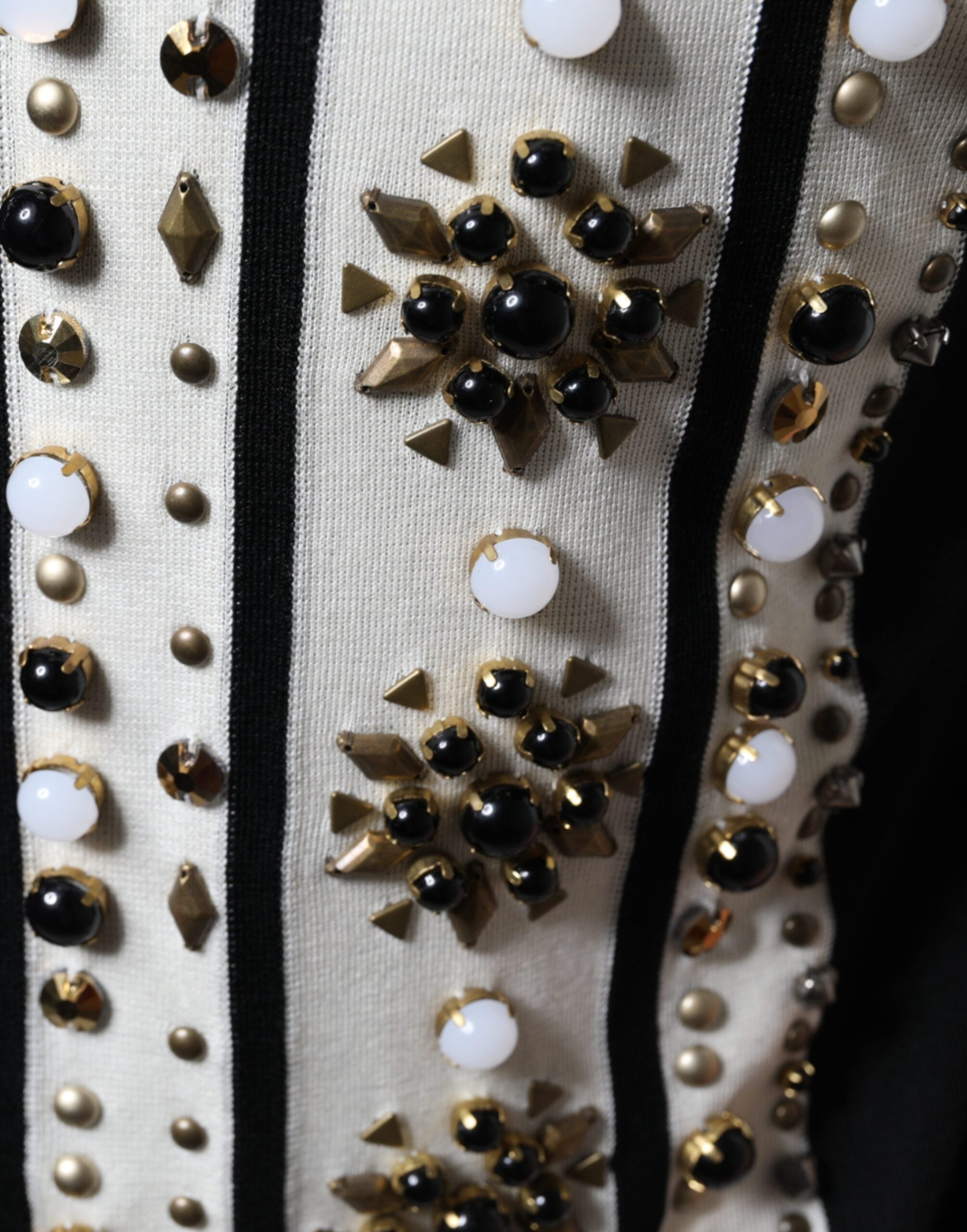 Dolce &amp; Gabbana White Black Silk Studded Stone Crystal Shirt