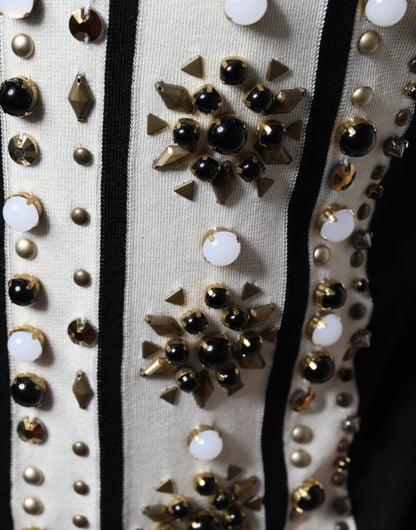 Dolce &amp; Gabbana White Black Silk Studded Stone Crystal Shirt