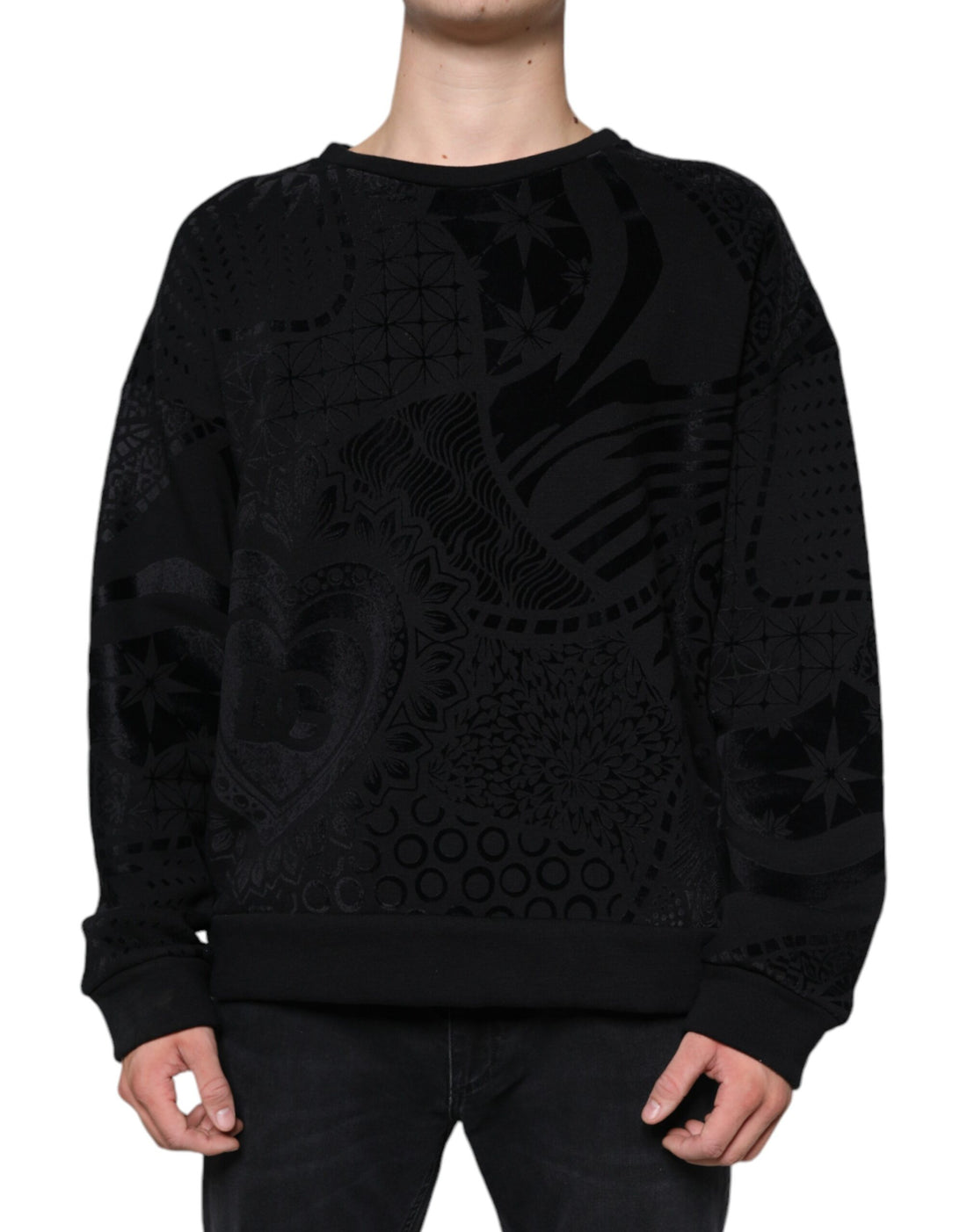 Dolce &amp; Gabbana Black Printed Crew Neck Sweatshirt Sweater