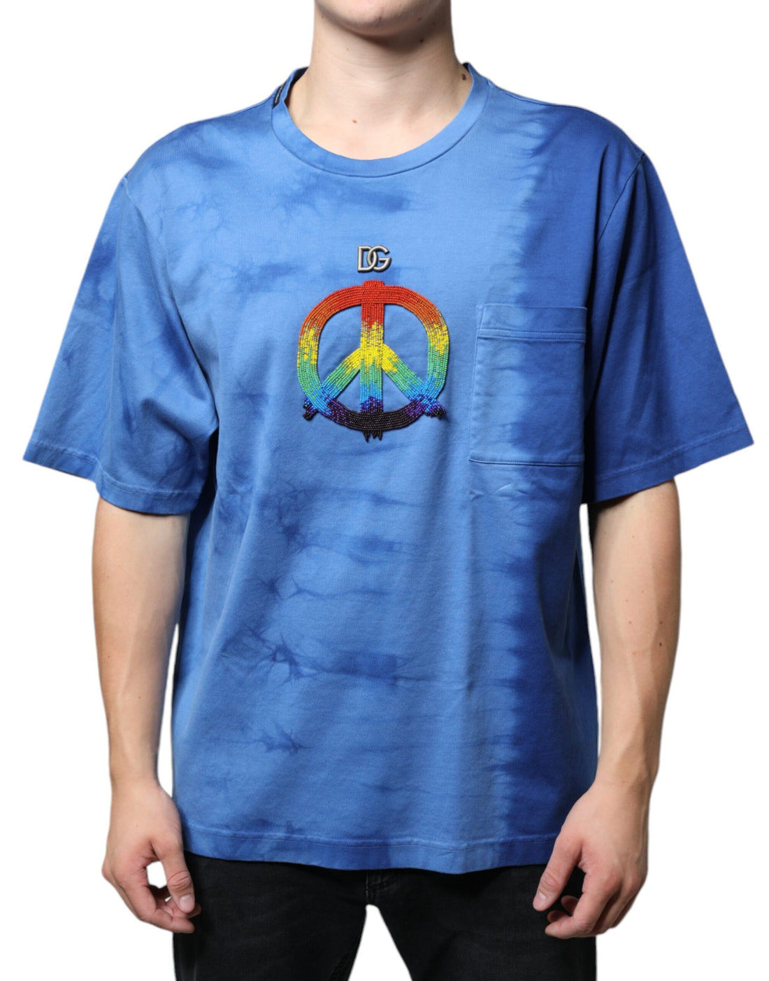 Dolce &amp;amp; Gabbana Blå Tie-Dye Peace Sign Bomulls-T-shirt