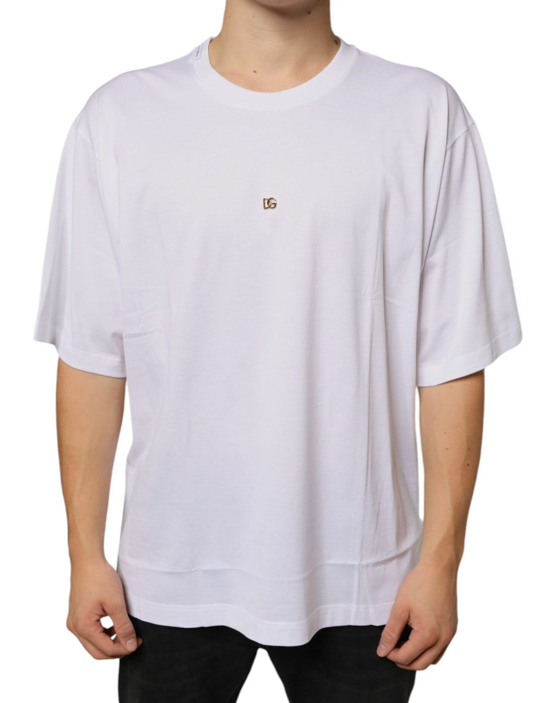 Dolce &amp;amp; Gabbana Vit Metall DG Logo Bomull Kortärmad T-shirt